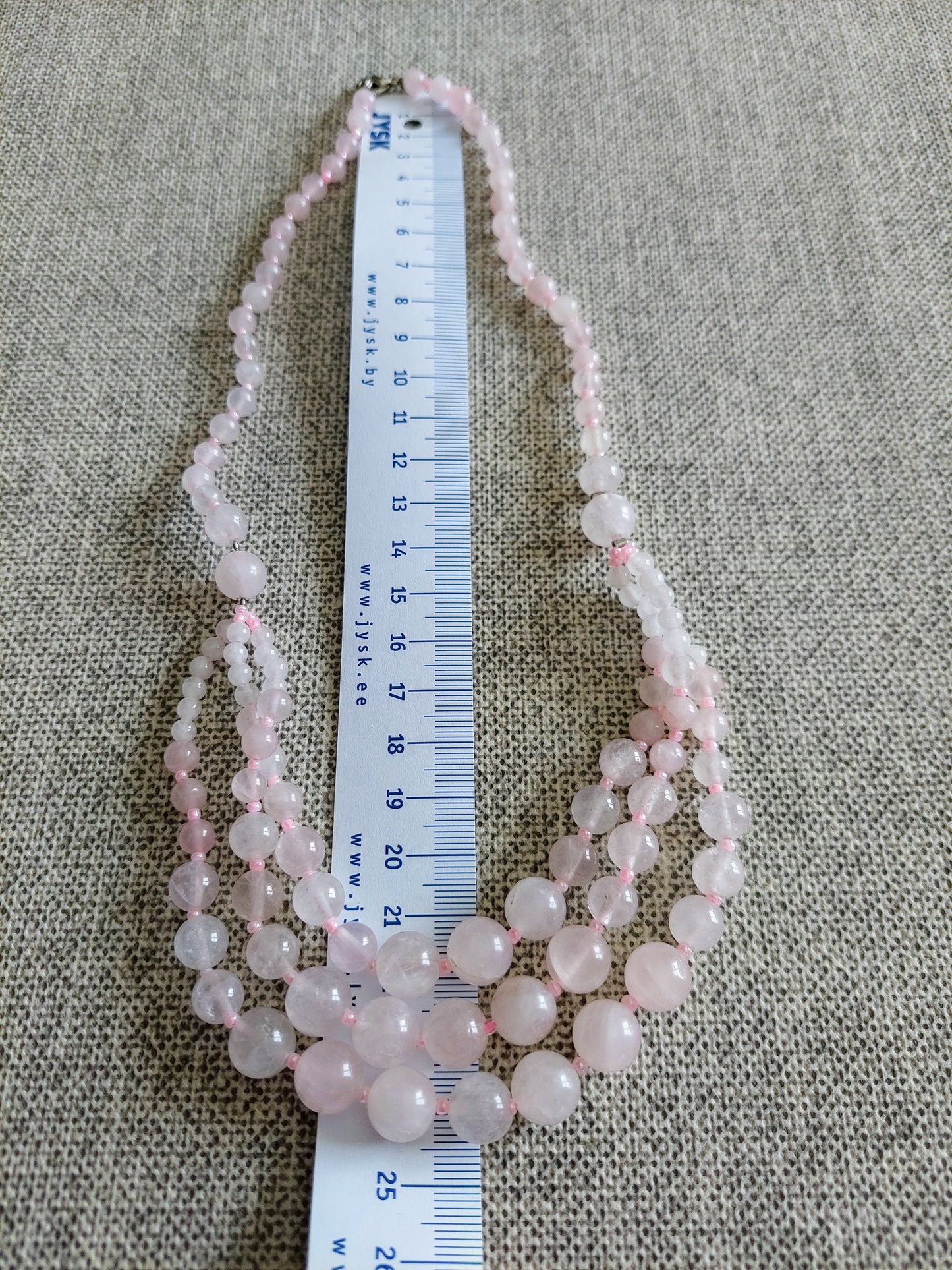 Pink Rose Quartz three row necklace 50 cm
