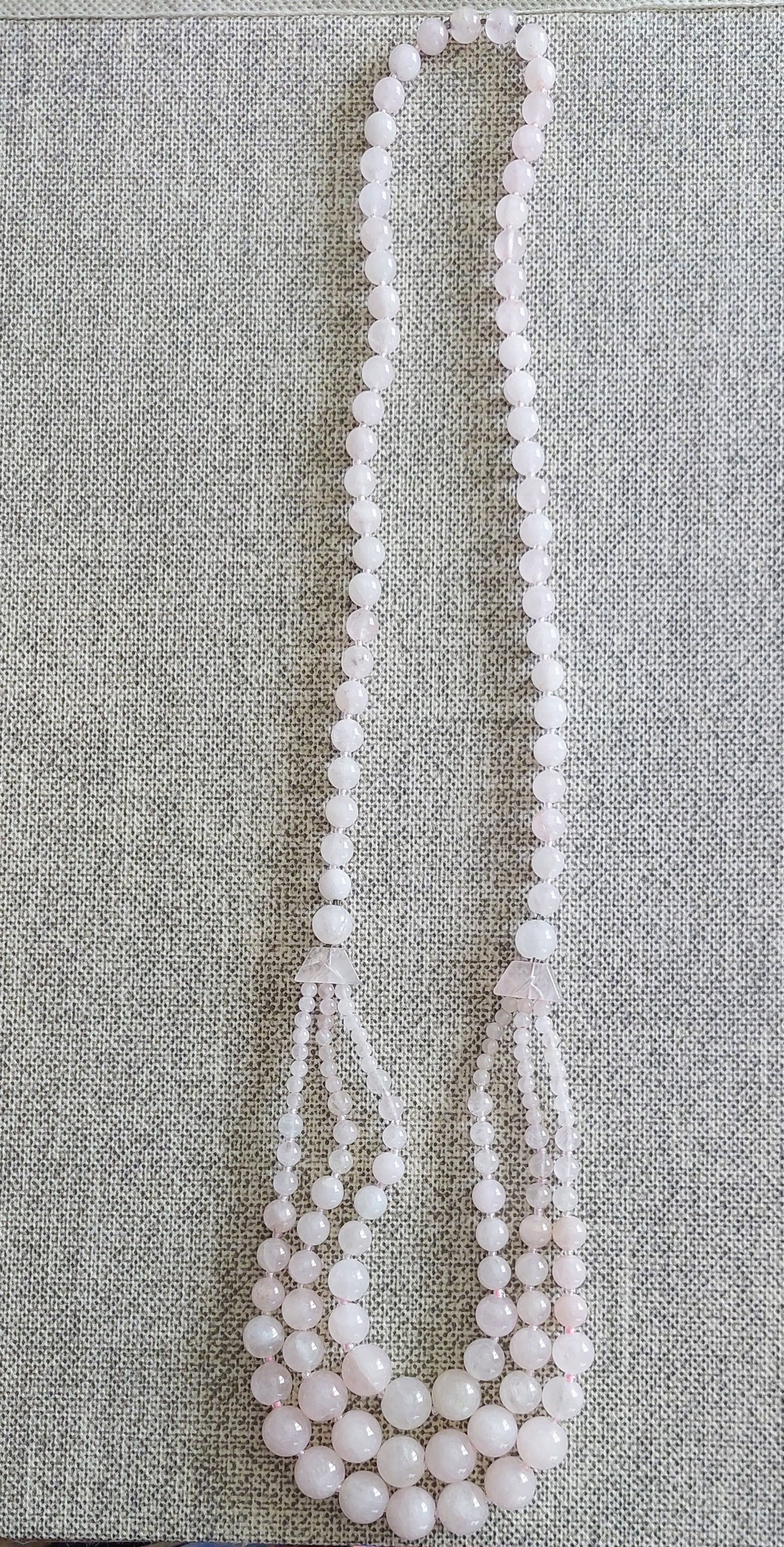Pink Rose Quartz three row necklace 70 cm