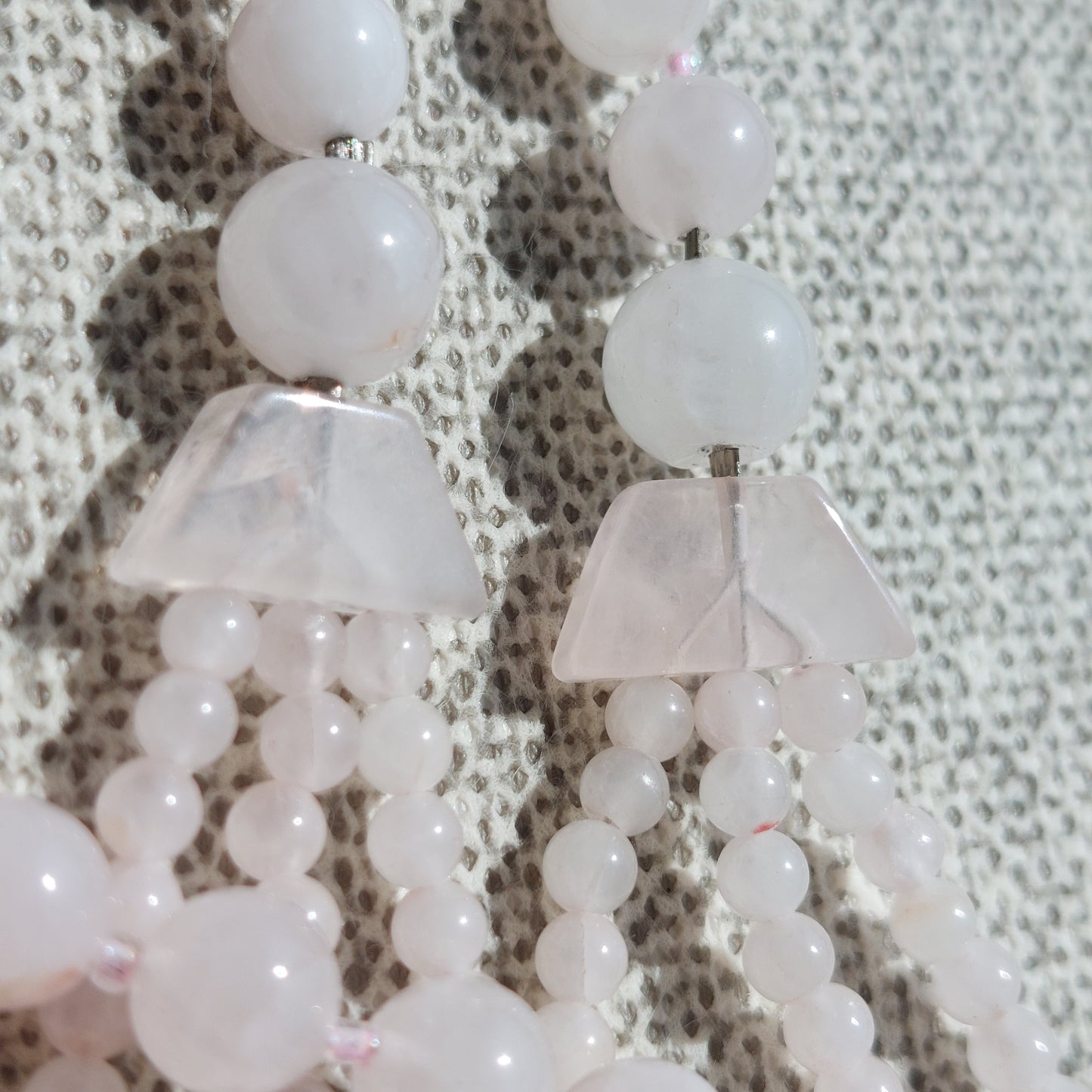 Pink Rose Quartz three row necklace 70 cm