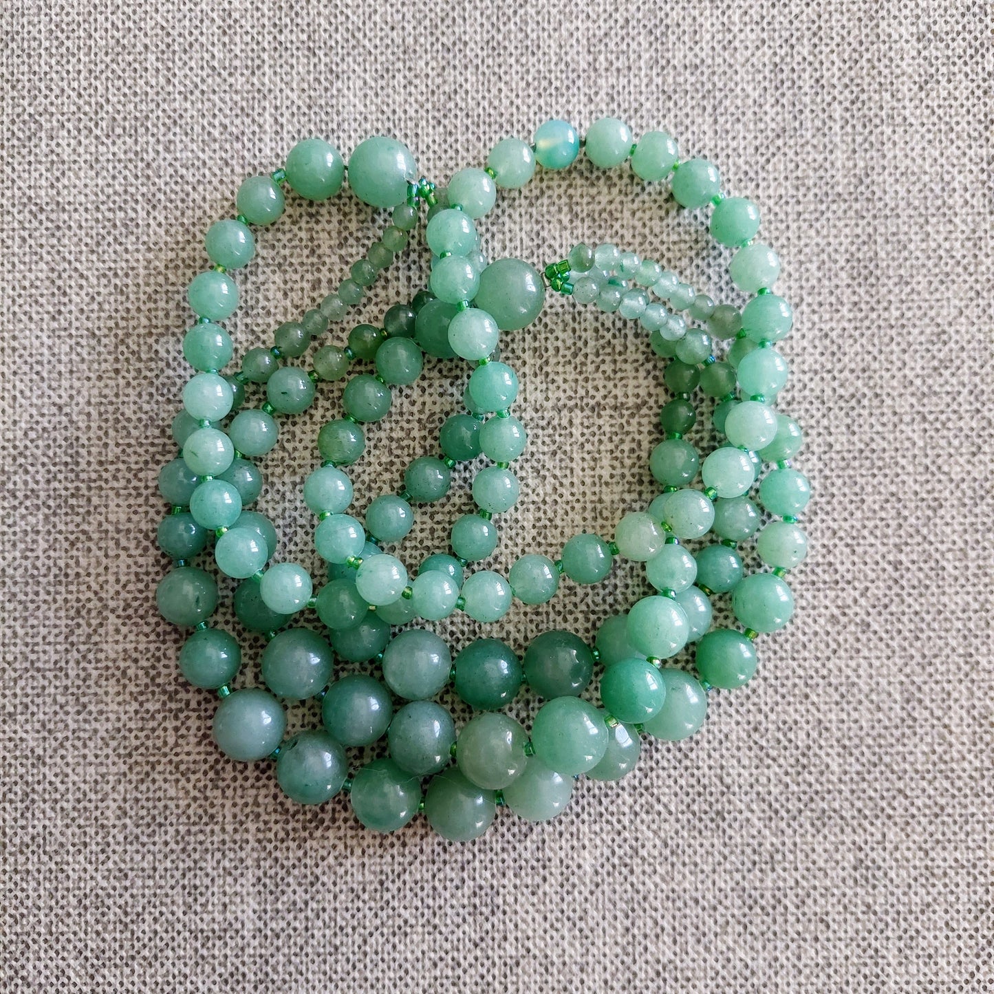 Green aventurine three row necklace 70 cm