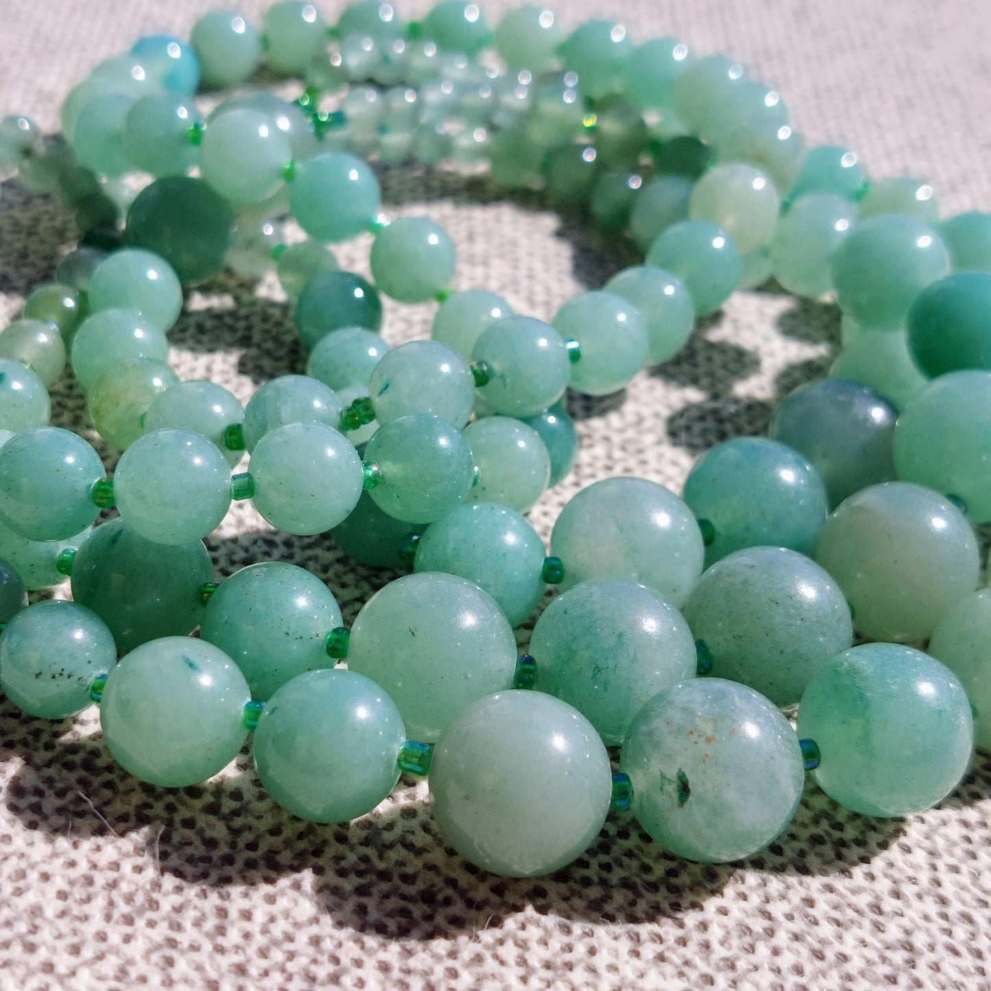 Green aventurine three row necklace 70 cm