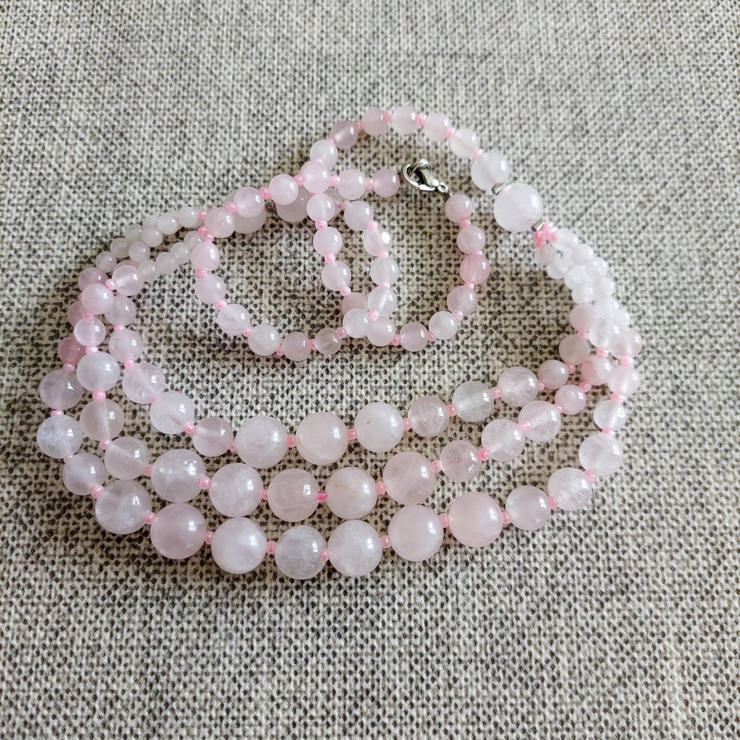 Pink Rose Quartz three row necklace 50 cm