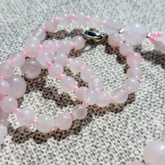Pink Rose Quartz three row necklace 50 cm
