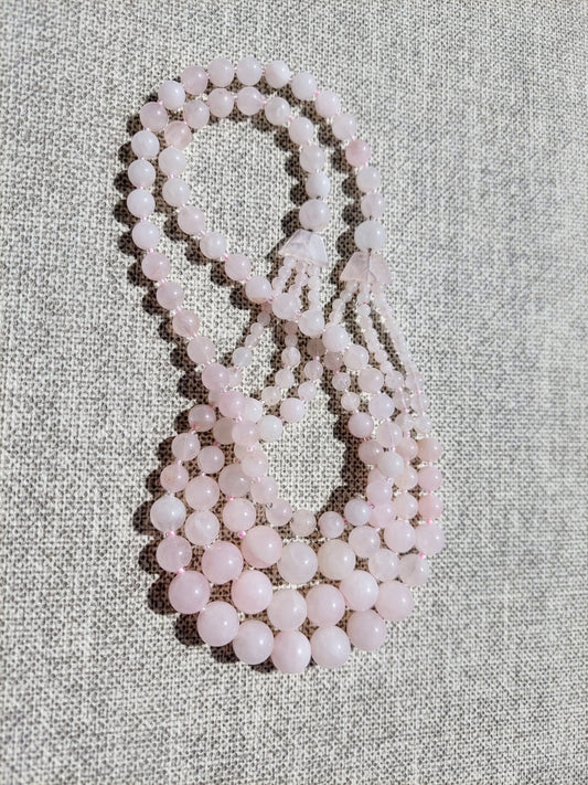 Pink Rose Quartz three row necklace 70 cm